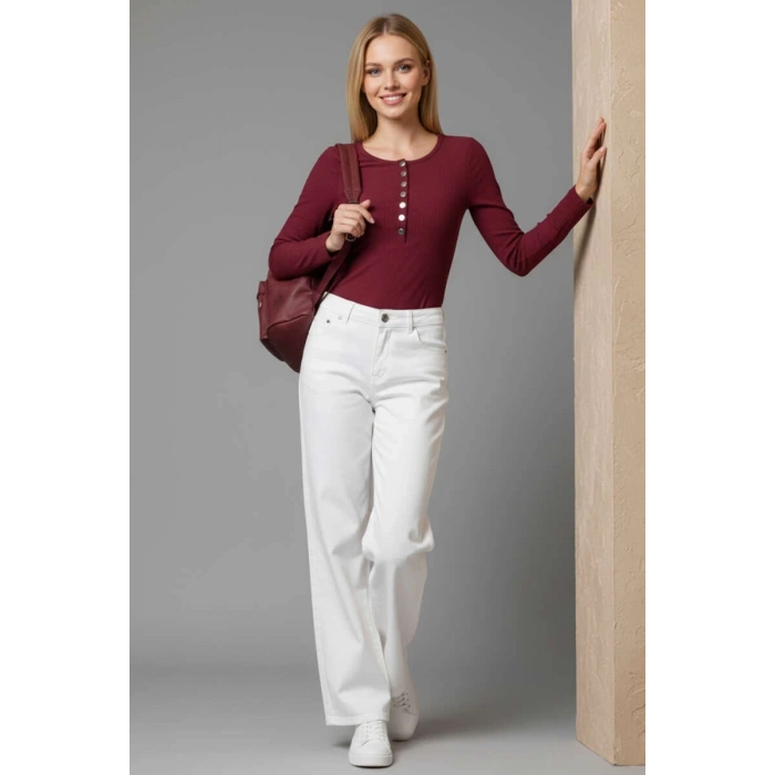 Çıtçıt Detaylı Bluz Bordo T4343