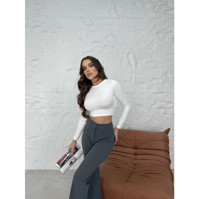 Düğmeli Palazzo pantolon füme p170091