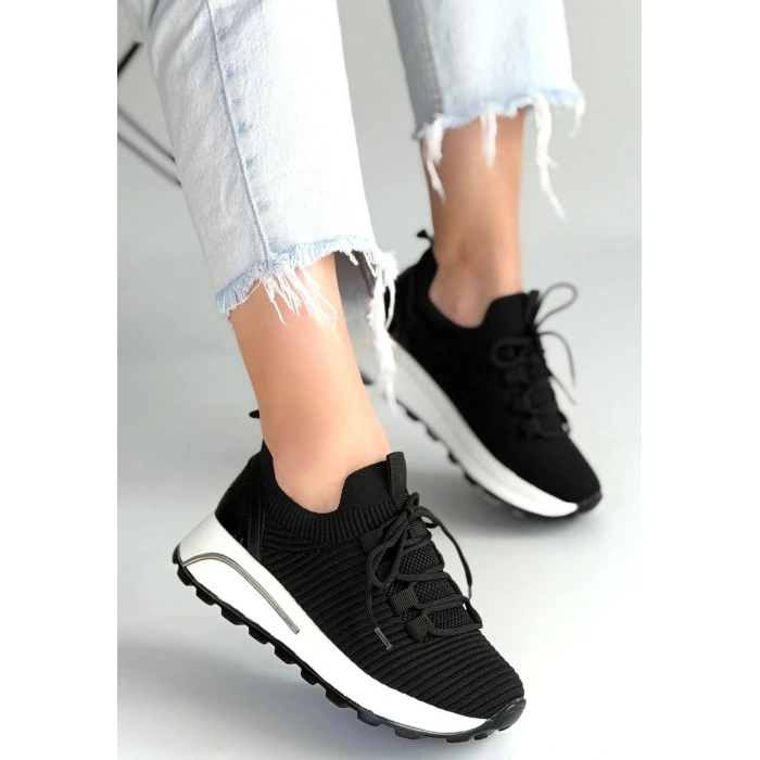 Feort Siyah Triko Bağcıklı Spor Ayakkabı