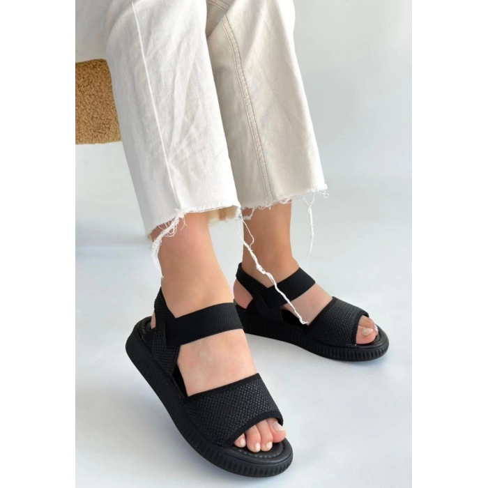 Jake Siyah Hasır Cilt Sandalet