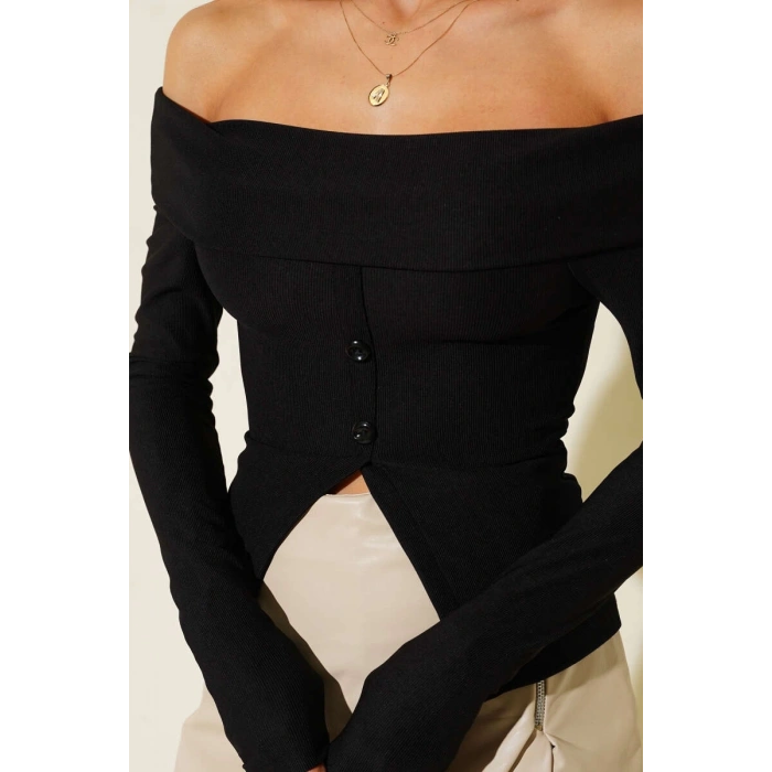 Madonna Yaka Düğmeli Bluz siyah t4329