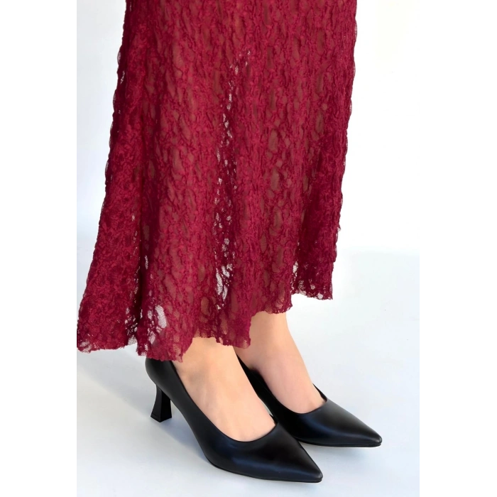 Mırta Siyah Cilt Topuklu Ayakkabı