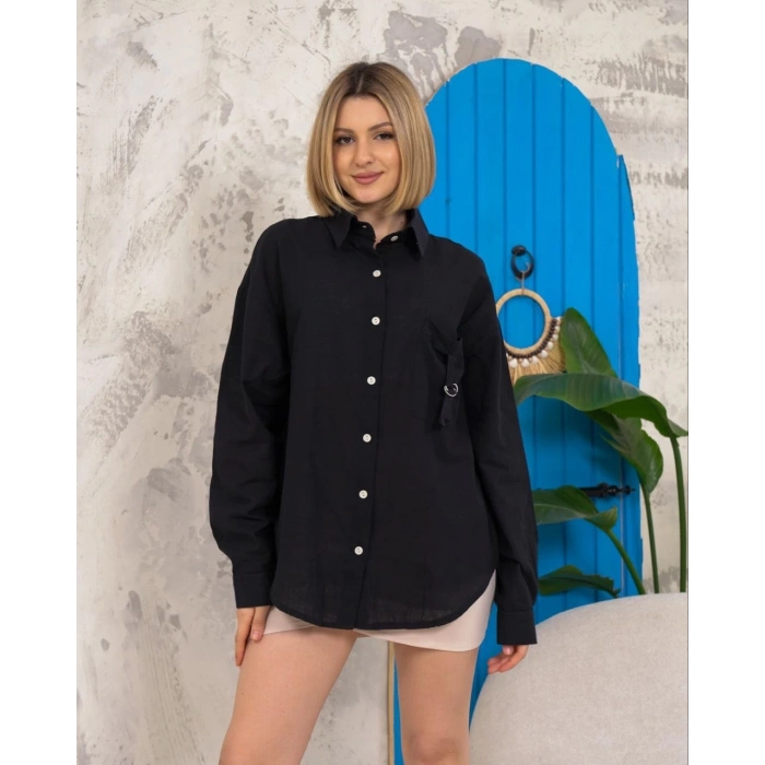 Relax fit keten gömlek siyah s255349