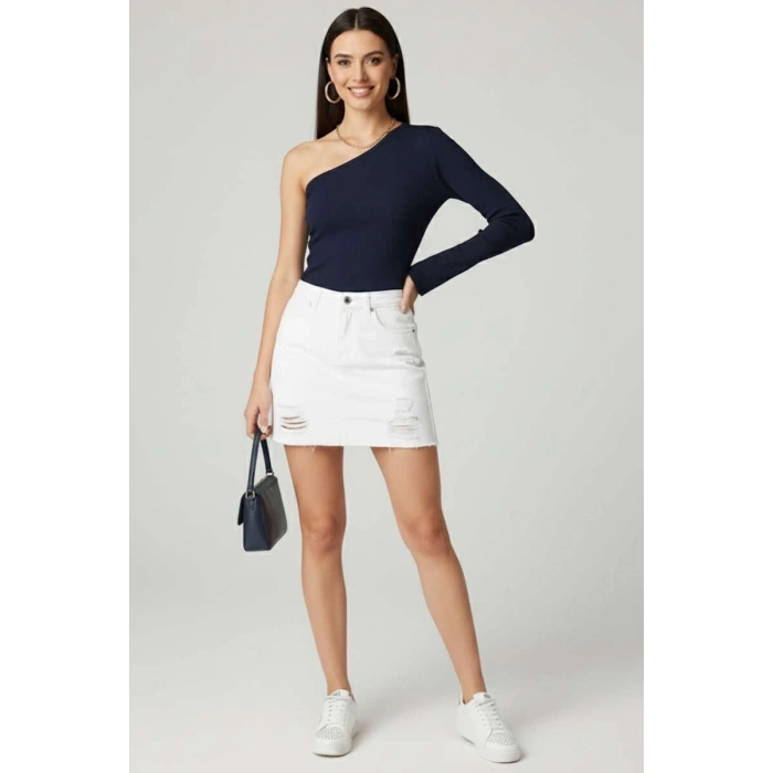 Tek Omuzlu Basic Bluz Lacivert T4275