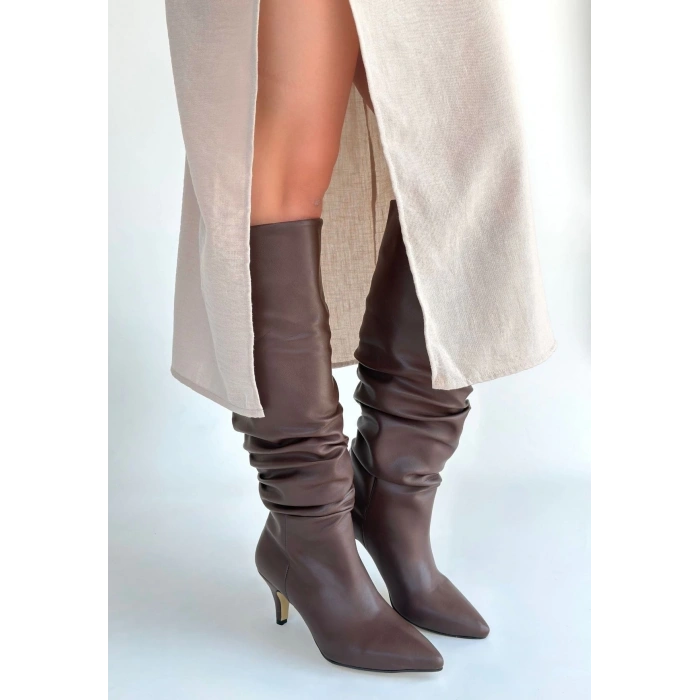Zelya Kahverengi Cilt Topuklu Çizme