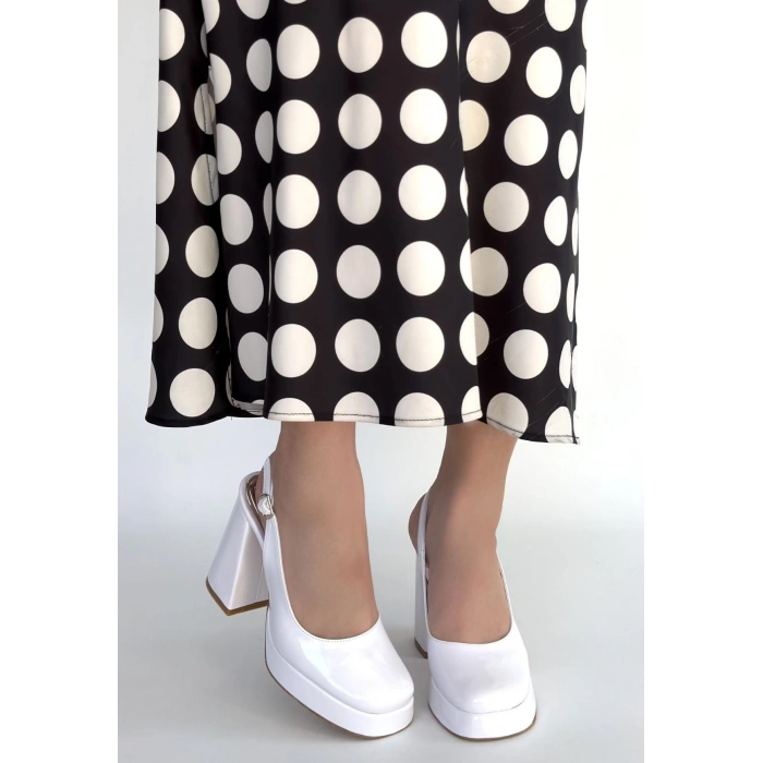 Zuda Beyaz Rugan Platform Topuk Ayakkabı