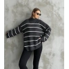 Çizgili ispanyol kol triko boğazlı kazak antrasit elf
