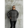 Çizgili ispanyol kol triko boğazlı kazak antrasit elf