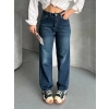 Palazzo bıyık enzim yıkama jeans pantolon koyu mavi d2008