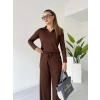 Polo yaka alt üst kollu modal takım kahve pt