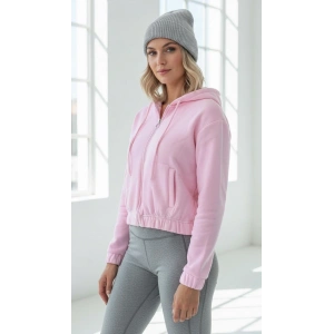 3 iplik şardonlu Kapşonlu fermuarlı kısa üst pembe pat8590