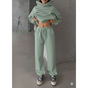 3 iplik şardonlu Lastik paça eşofman mint p510439