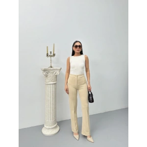 Düğmeli Palazzo pantolon bej p170091