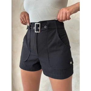 Kemer detaylı gabardin şort siyah s25289