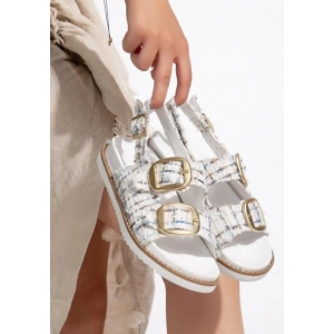 Olira Beyaz Simli Kemerli Sandalet