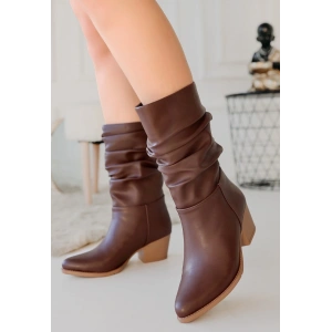 Yior Kahverengi Cilt Topuklu Bot