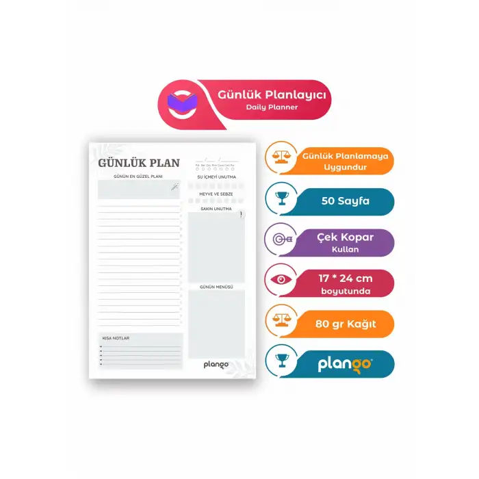 Plango Siyah - Beyaz Çek Kopar Günlük Planlayıcı - Ders Çalışma Planlayıcı