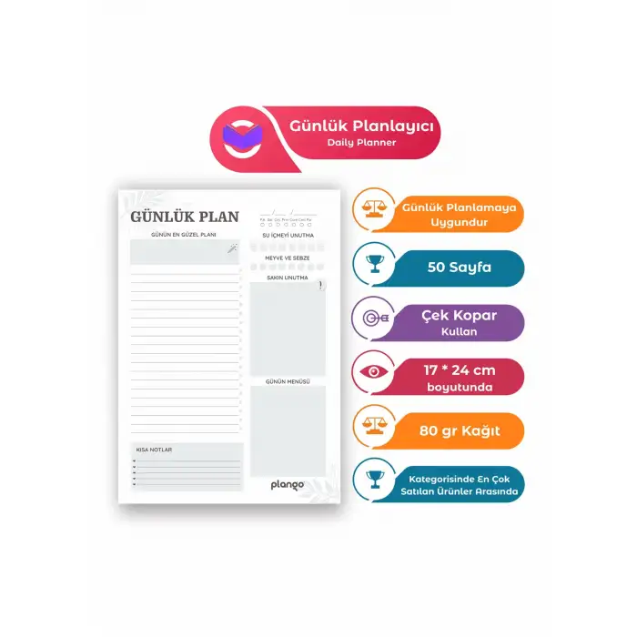 Plango Siyah - Beyaz Çek Kopar Günlük Planlayıcı - Ders Çalışma Planlayıcı