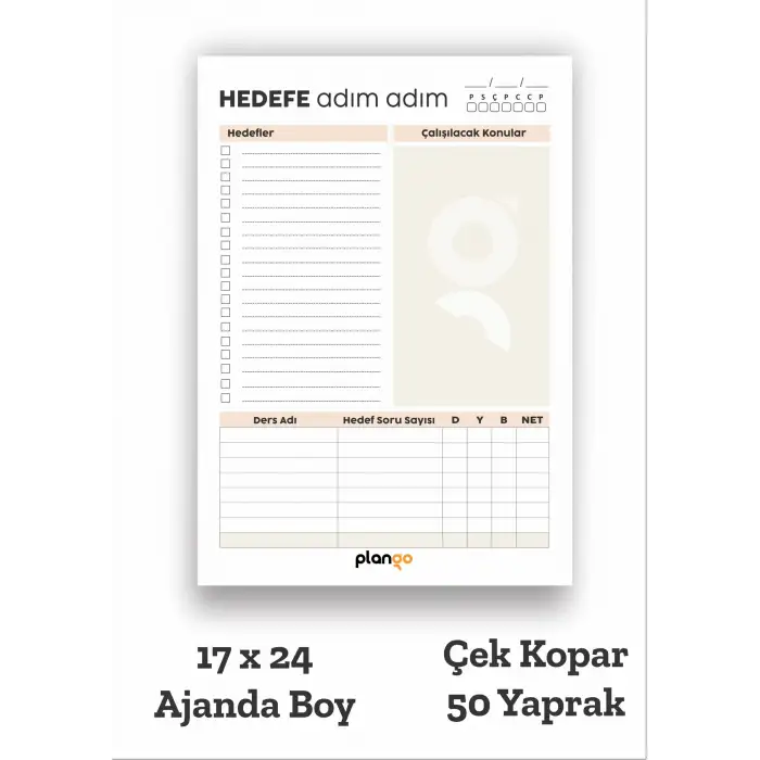 Plango Sınav Planlayıcı Model 2 - Çek Kopar Sınav Planlama Defteri -  Sınav Planlama