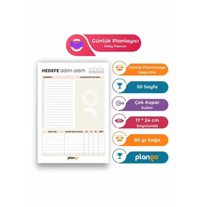 Plango Sınav Planlayıcı Model 2 - Çek Kopar Sınav Planlama Defteri -  Sınav Planlama