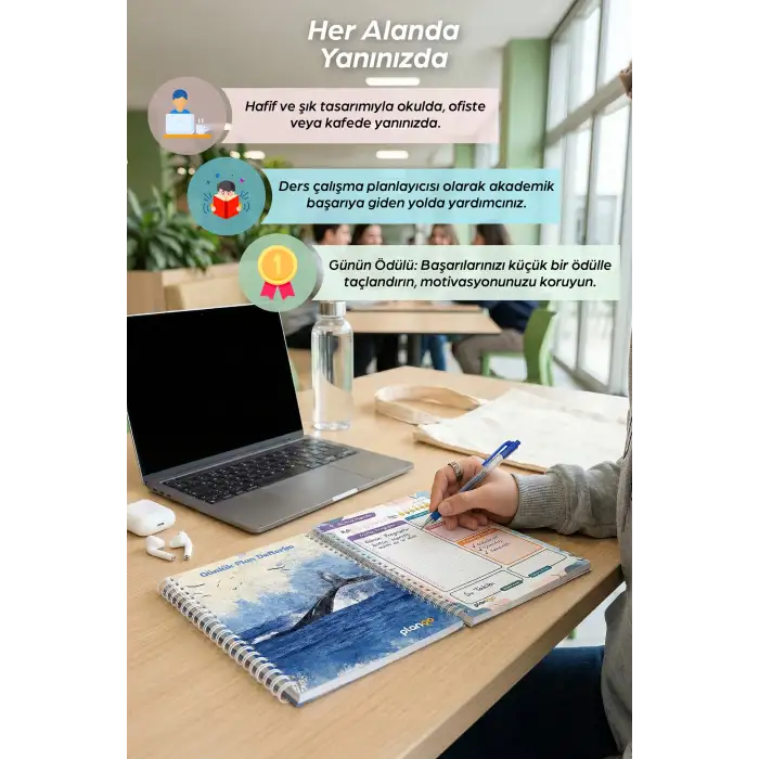 Mavi Balina Spiralli Günlük Planlama Defteri - 100 Sayfa - 17x24 Planlayıcı Defter