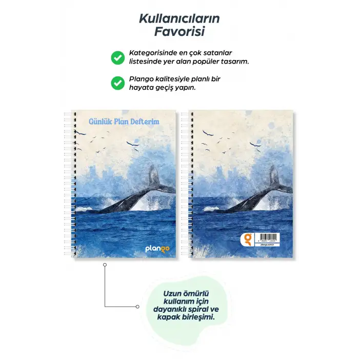 Mavi Balina Spiralli Günlük Planlama Defteri - 100 Sayfa - 17x24 Planlayıcı Defter