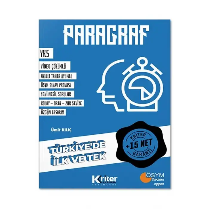 TYT - AYT 15 Net Garantili Paragraf Konu Özetli Soru Bankası - Kriter Akademi Yayınları