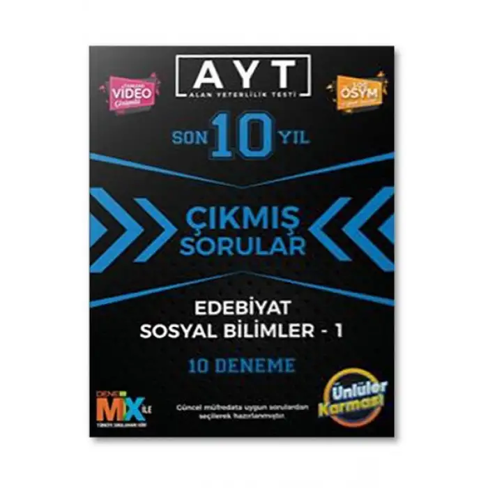 AYT Edebiyat Sosyal Bilimler-1 Son 10 Yıl Çıkmış Sorular 10 Deneme Ünlüler Karması