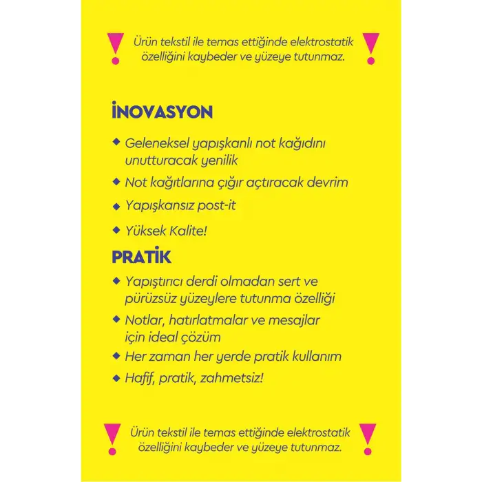 TURUNCU - Elektrostatik Akıllı Not Kağıdı 2 ADET Yapışkansız Post-it 7x10cm - 100 Sayfa - Plango