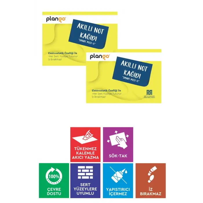 SARI - Elektrostatik Akıllı Not Kağıdı 2 ADET Yapışkansız Post-it 7x10cm - 100 Sayfa - Plango