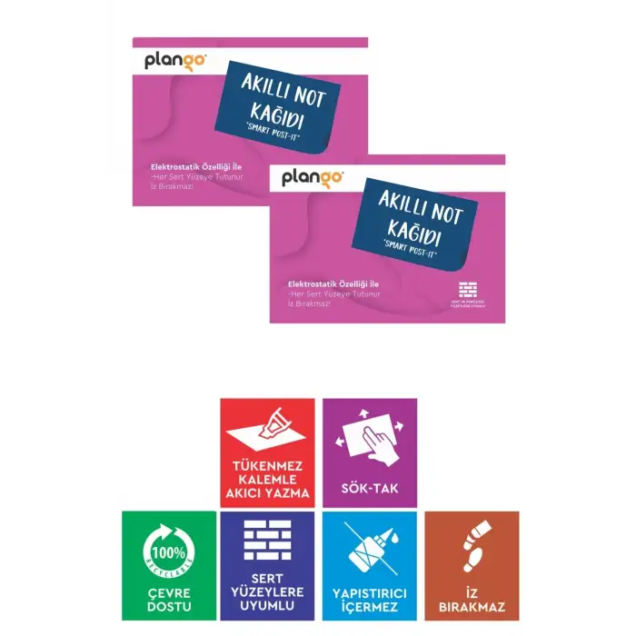 PEMBE - Elektrostatik Akıllı Not Kağıdı 2 ADET Yapışkansız Post-it 7x10cm - 100 Sayfa - Plango