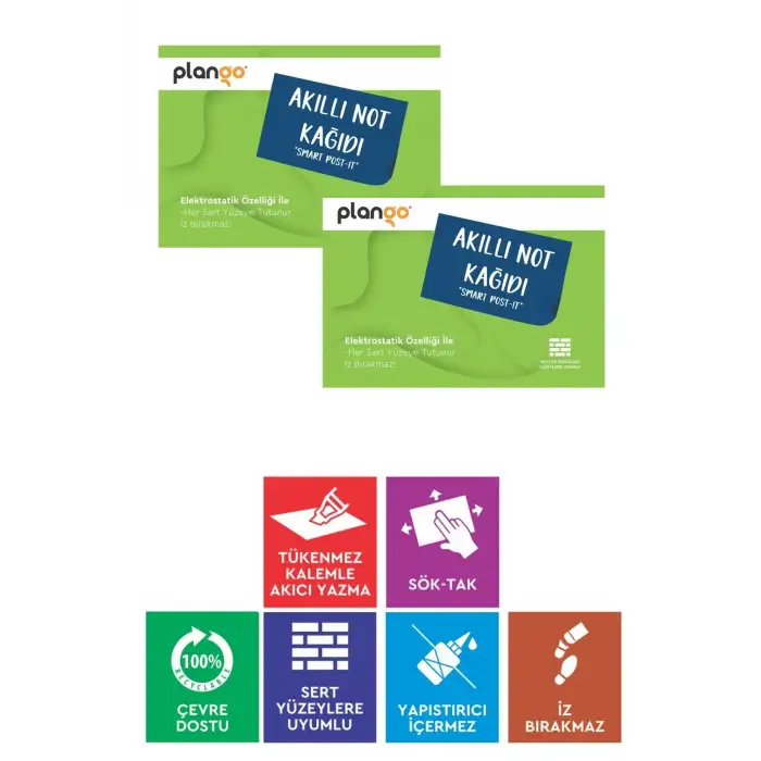 YEŞİL - Elektrostatik Akıllı Not Kağıdı 2 ADET Yapışkansız Post-it 7x10cm - 100 Sayfa - Plango