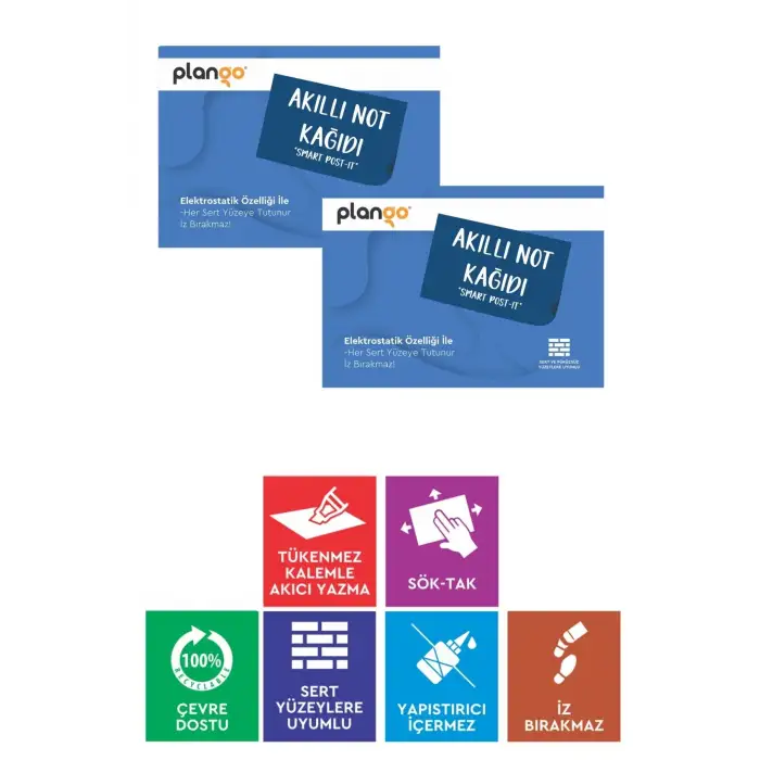 MAVİ - Elektrostatik Akıllı Not Kağıdı 2 ADET Yapışkansız Post-it 7x10cm - 100 Sayfa - Plango