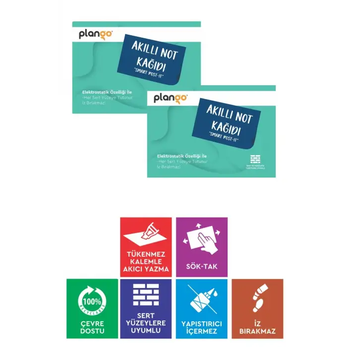 TURKUAZ - Elektrostatik Akıllı Not Kağıdı 2 ADET Yapışkansız Post-it 7x10cm - 100 Sayfa - Plango