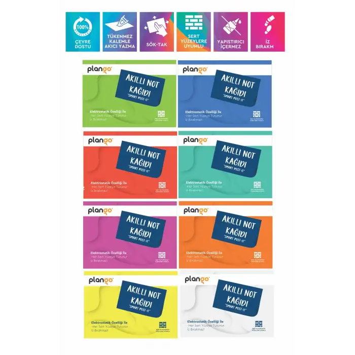 Elektrostatik Akıllı Not Kağıdı Yapışkansız Post-it 7x10cm 8li PAKET