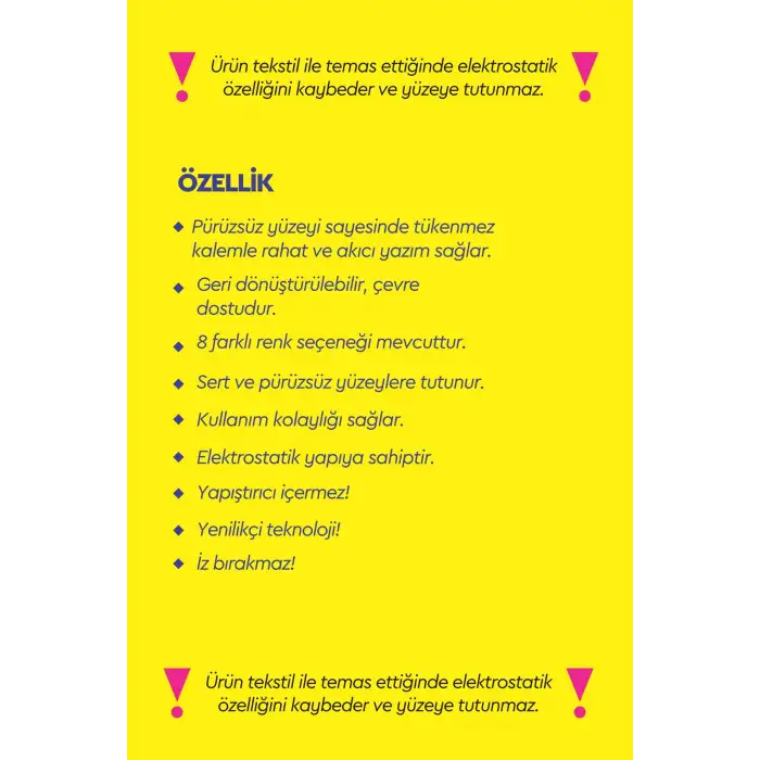 Elektrostatik Akıllı Not Kağıdı Yapışkansız Post-it 7x10cm 8li PAKET