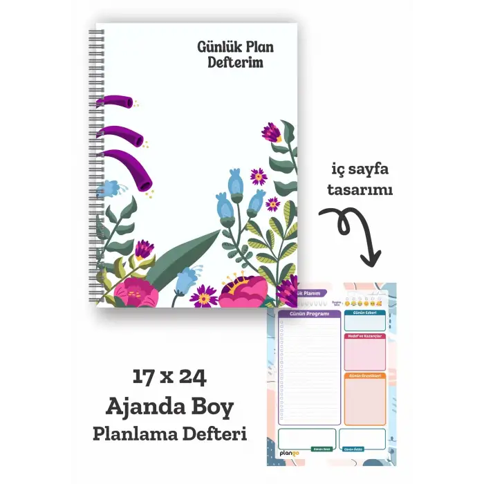Çiçek Bahçesi Spiralli Günlük Planlama Defteri -  Planlayıcı Defter