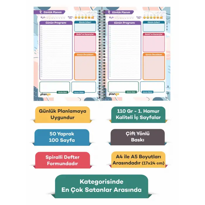 Renkli Şekiller Günlük Planlayıcı Defter -  Ders Çalışma Planlayıcı Defteri - Planlama Defteri