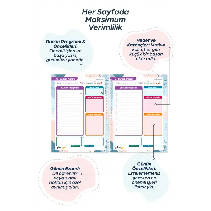 Ay ve Bulutlar Spiralli Günlük Planlama Defteri - 100 Sayfa - 17x24 Planlayıcı Defter