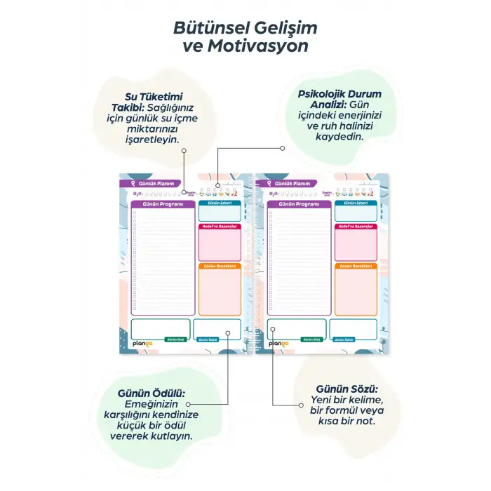 Ay ve Bulutlar Spiralli Günlük Planlama Defteri - 100 Sayfa - 17x24 Planlayıcı Defter