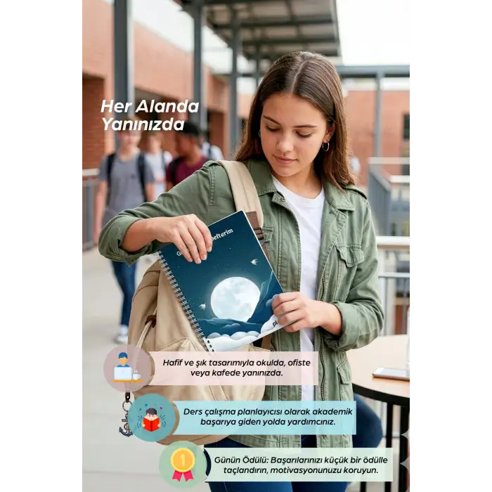 Ay ve Bulutlar Spiralli Günlük Planlama Defteri - 100 Sayfa - 17x24 Planlayıcı Defter