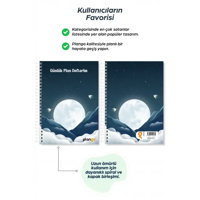 Ay ve Bulutlar Spiralli Günlük Planlama Defteri - 100 Sayfa - 17x24 Planlayıcı Defter