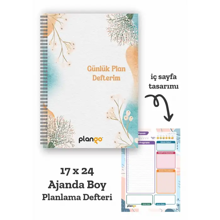 Suluboya Çiçek Spiralli Günlük Planlama Defteri - 100 Sayfa - 17x24 Planlayıcı Defter