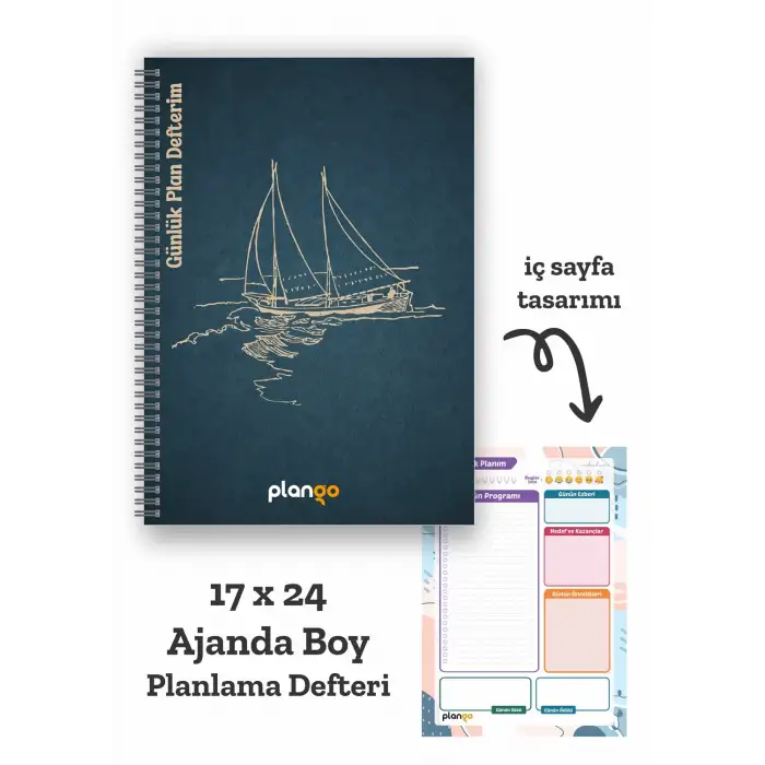 Gemi Spiralli Günlük Planlama Defteri - 100 Sayfa - 17x24 Planlayıcı Defter
