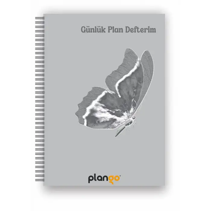 Gri Kelebek Spiralli Günlük Planlama Defteri - 100 Sayfa - 17x24 Planlayıcı Defter