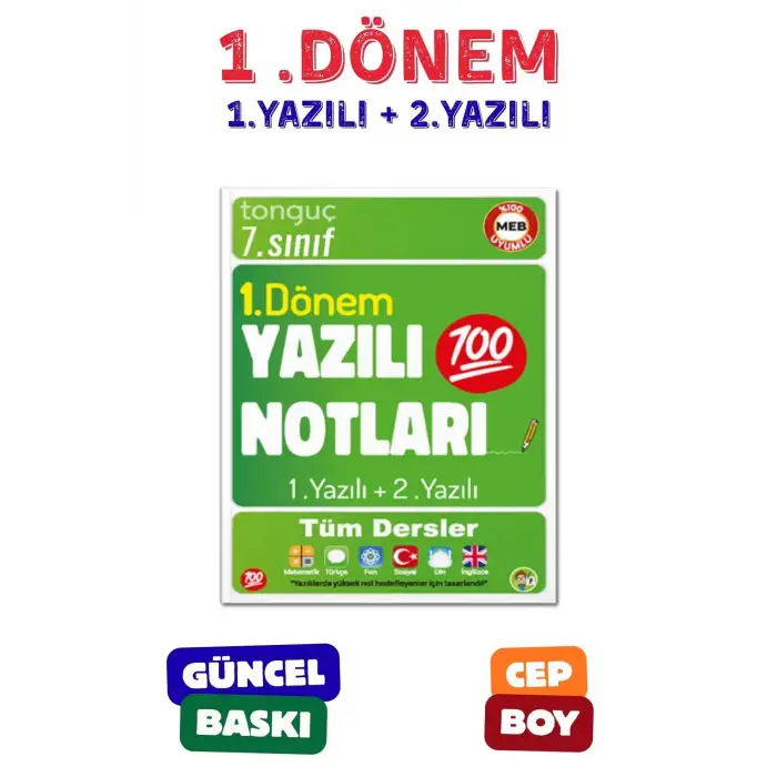7. Sınıf Yazılı Notları 1. Dönem 1 ve 2. Yazılı Konu Özetli - Tonguç Yayınları