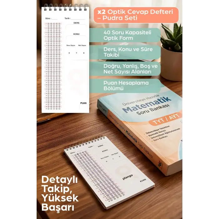 Optik Cevap Defteri PUDRA (2 Adet - 100 Sayfa) Sınava Hazırlık Optik Form Defteri - Plango