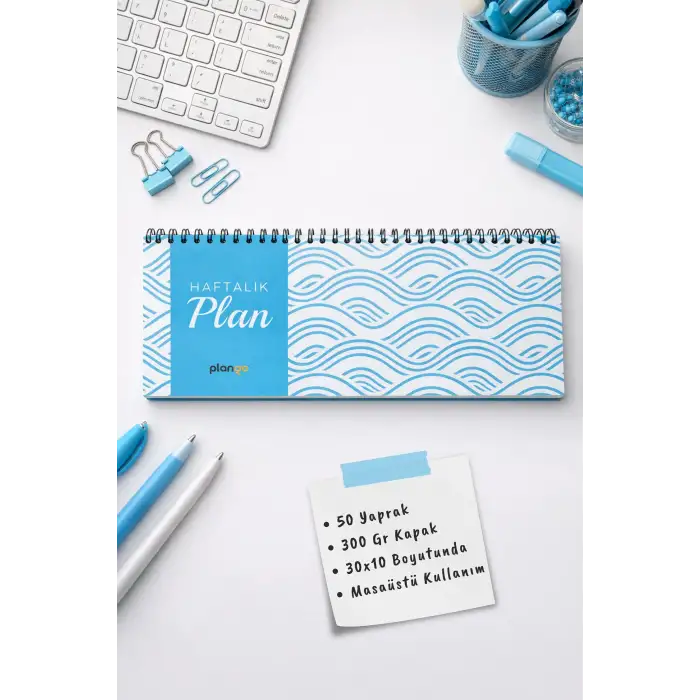 Tarihsiz Spiralli Haftalık Masaüstü Planlayıcı - Dalga - 10x30 cm Plango