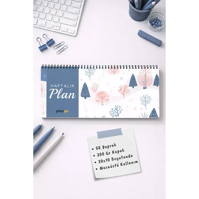 Tarihsiz Spiralli Haftalık Masaüstü Planlayıcı - AĞAÇ - 10x30 cm Plango