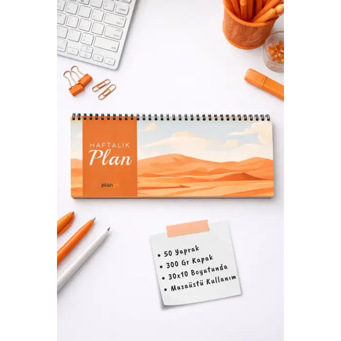 Tarihsiz Spiralli Haftalık Masaüstü Planlayıcı - KUM - 10x30 cm Plango